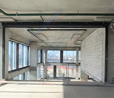 Штора рулонная автоматическая FireTechnics EI 180. Короб standart, направляющие и отсекающая шина premium